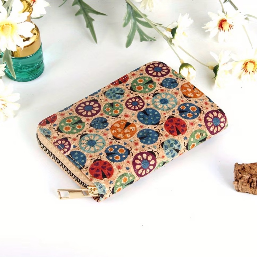 Cork Coin Purse/Credit Card Holder with a Bohemian Vintage Ladybug Design (NWOT)